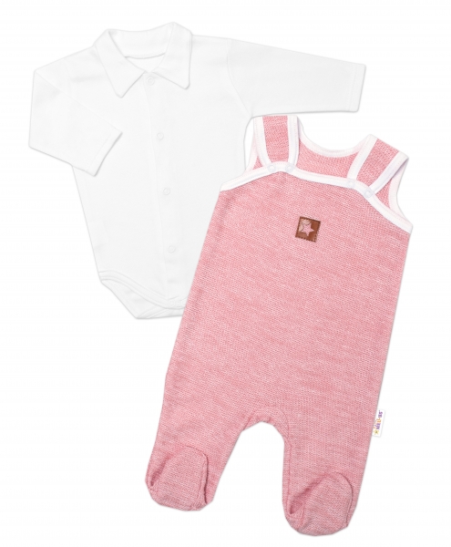 Baby Nellys 2-dílná soupravička Star, body dl. rukáv + pletené dupačky, růžové Velikost koj. oblečení: 56 (1-2m)