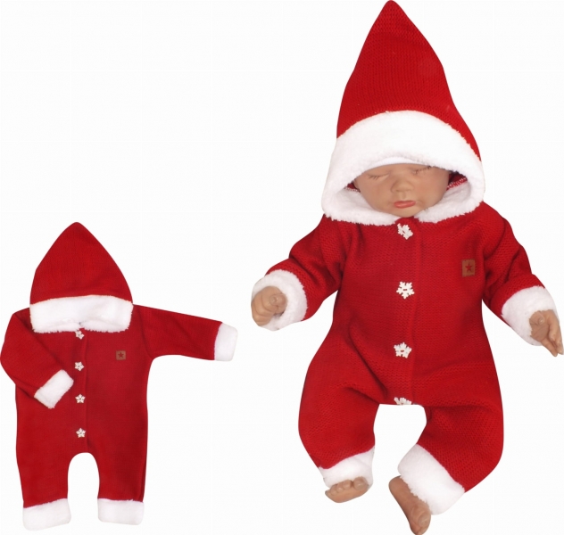 Z&amp;Z Dětský pletený overálek s kapucí Baby Santa, červený Velikost koj. oblečení: 56 (1-2m)