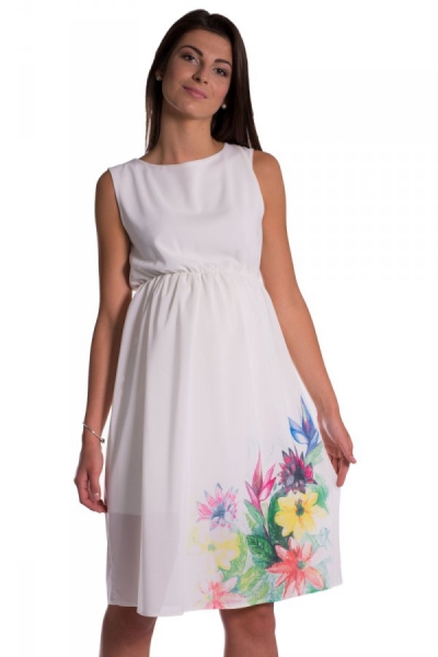 Be MaaMaa Těhotenské šaty bez rukávů s potiskem květin - ecru Velikosti těh. moda: XS (32-34)