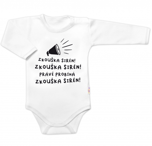 Body dlouhý rukáv Zkouška sirén, Baby Nellys, bílé Velikost koj. oblečení: 74 (6-9m)