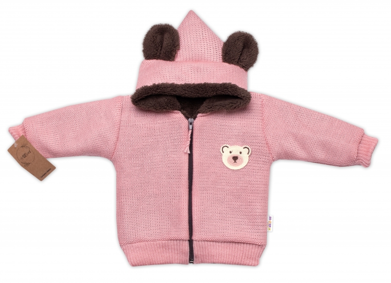Oteplená pletená bundička Teddy Bear, Baby Nellys, dvouvrstvá, růžová Velikost koj. oblečení: 68-74 (6-9m)