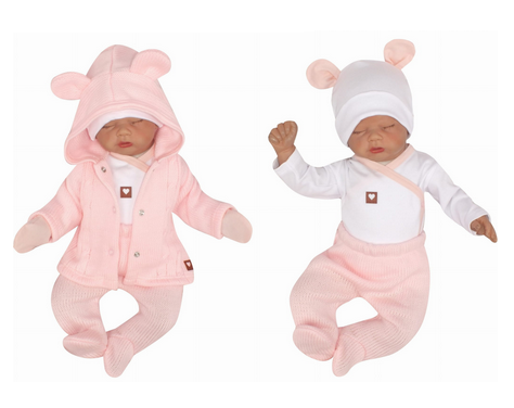 Z&amp;Z 5-dílná kojenecká soupravička pletená do porodnice - růžová, bílá Velikost koj. oblečení: 50 (0-1m)
