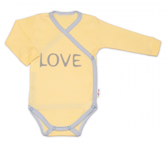 Baby Nellys Body dlouhý rukáv Love - zapínání bokem, žluté Velikost koj. oblečení: 56 (1-2m)