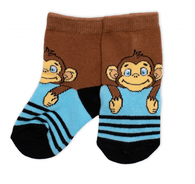 Dětské bavlněné ponožky Monkey - hnědé/modré Velikost koj. oblečení: 19-22