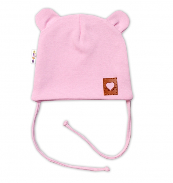 Bavlněná dvouvrstvá čepice s oušky na zavazování TEDDY - růžová, Baby Nellys Velikost koj. oblečení: 68-74 (6-9m)
