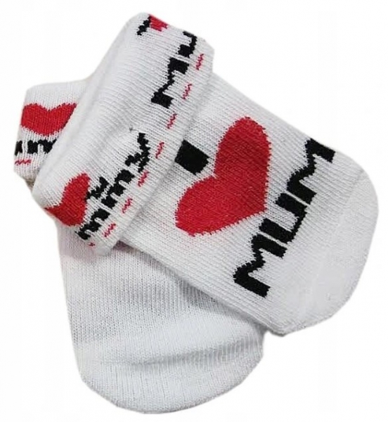 Kojenecké bavlněné ponožky I Love Mum, bílé s potiskem Velikost koj. oblečení: 68-74 (6-9m)