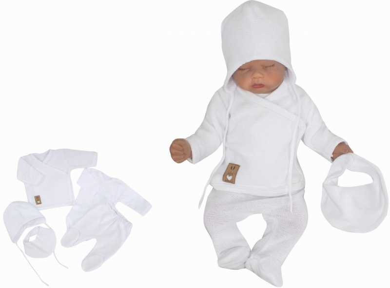 Z&amp;Z 5-dílná pletená kojenecká soupravička s šátkem- bílá Velikost koj. oblečení: 50 (0-1m)