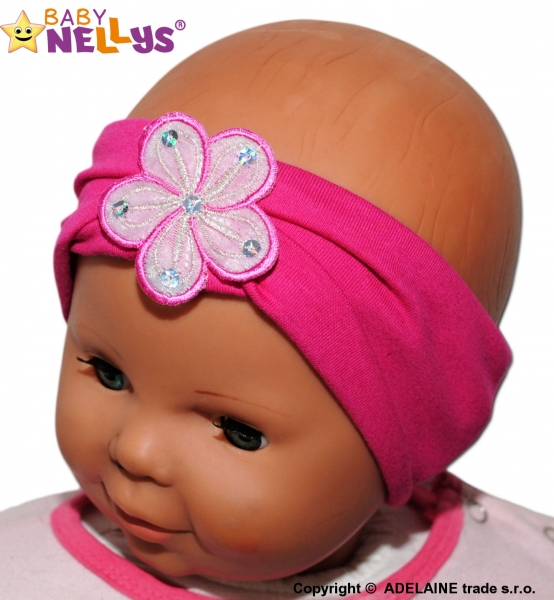 Čelenka Baby Nellys ® s květinkou - malinová, 80/92 Velikost koj. oblečení: 80-92 (12-24m)