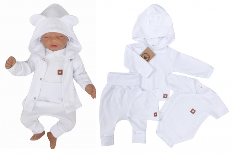 Novorozenecká sada 4D, body kr. rukáv, tepláčky, kabátek a čepička Z&amp;Z, bílá Velikost koj. oblečení: 56 (1-2m)