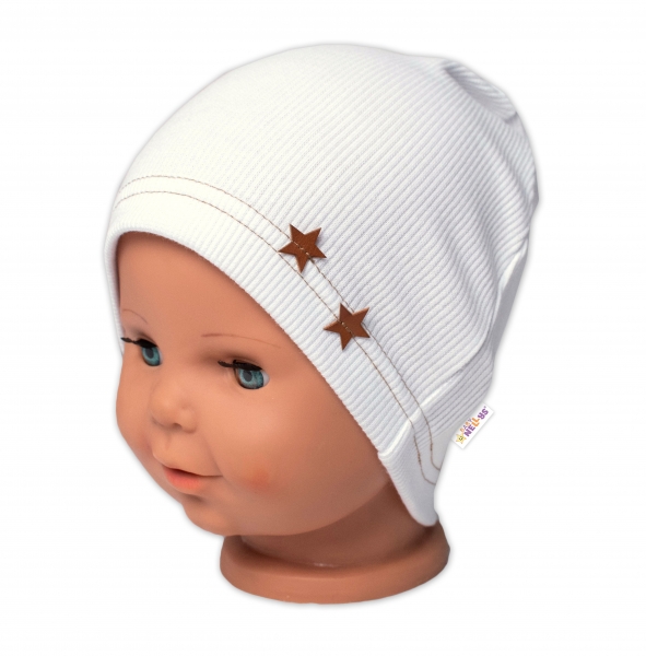 Baby Nellys Žebrovaná čepice Hvězdičky - bílá Velikost koj. oblečení: 68-74 (6-9m)