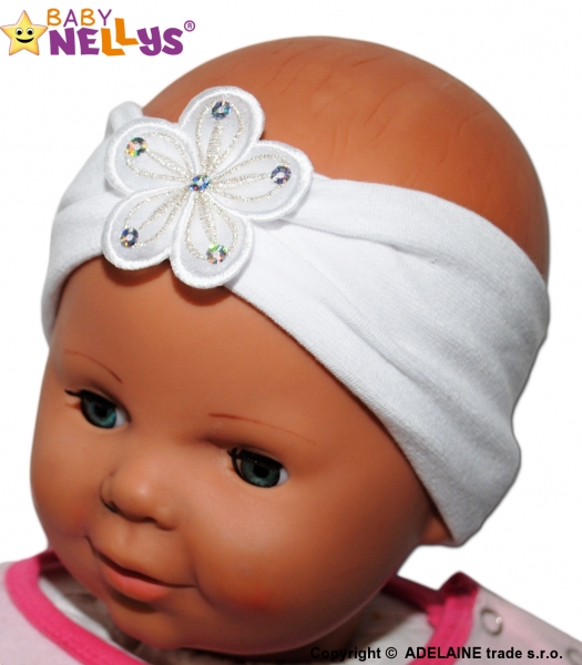 Čelenka Baby Nellys ® s květinkou - bílá, 80/92 Velikost koj. oblečení: 80-92 (12-24m)