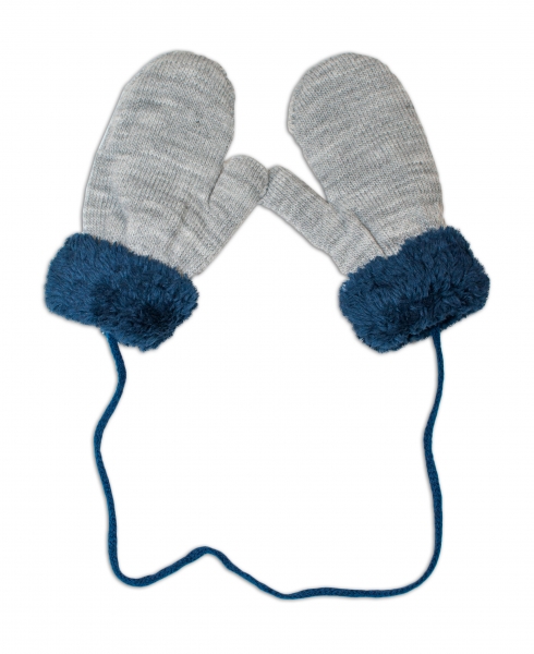 Zimní kojenecké rukavičky s kožíškem - se šňůrkou YO - šedé/granátový kožíšek Velikost koj. oblečení: 98-104 (2-4r)
