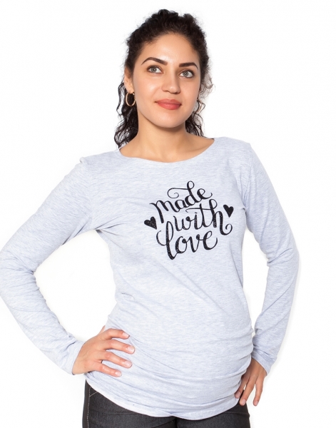 Be MaaMaa Těhotenské triko dlouhý rukáv Made with Love - šedé, vel. XS Velikosti těh. moda: XL (42)