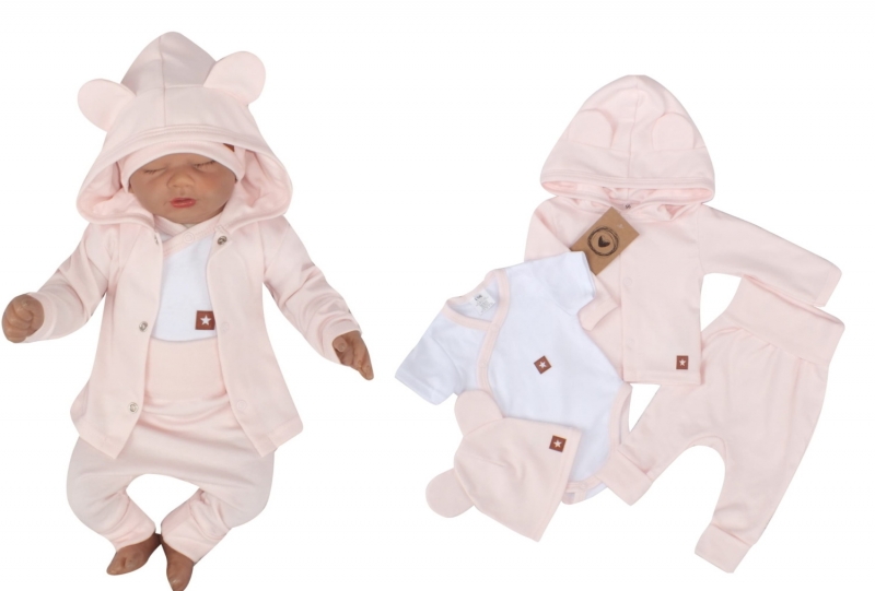 Novorozenecká sada 4D, body kr. rukáv, tepláčky, kabátek a čepička Z&amp;Z, růžová Velikost koj. oblečení: 50 (0-1m)