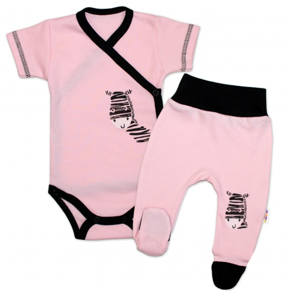 Baby Nellys 2-dílná sada body kr. rukáv + polodupačky, růžová - Zebra Velikost koj. oblečení: 56 (1-2m)