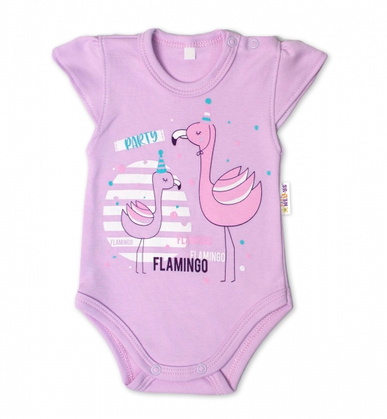 Baby Nellys Bavlněné kojenecké body, kr. rukáv, Flamingo - lila Velikost koj. oblečení: 56 (1-2m)