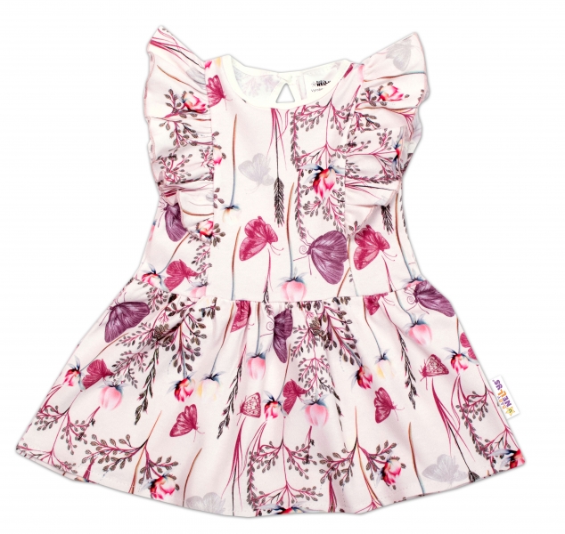 Baby Nellys Letní šaty s krátkým rukávem Motýlci - růžové Velikost koj. oblečení: 62 (2-3m)
