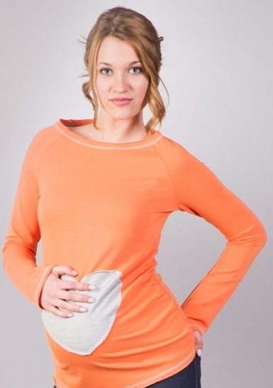 Be MaaMaa Těhotenské triko/halenka SRDCE dl. rukáv - oranžové Velikosti těh. moda: XL/XXXL