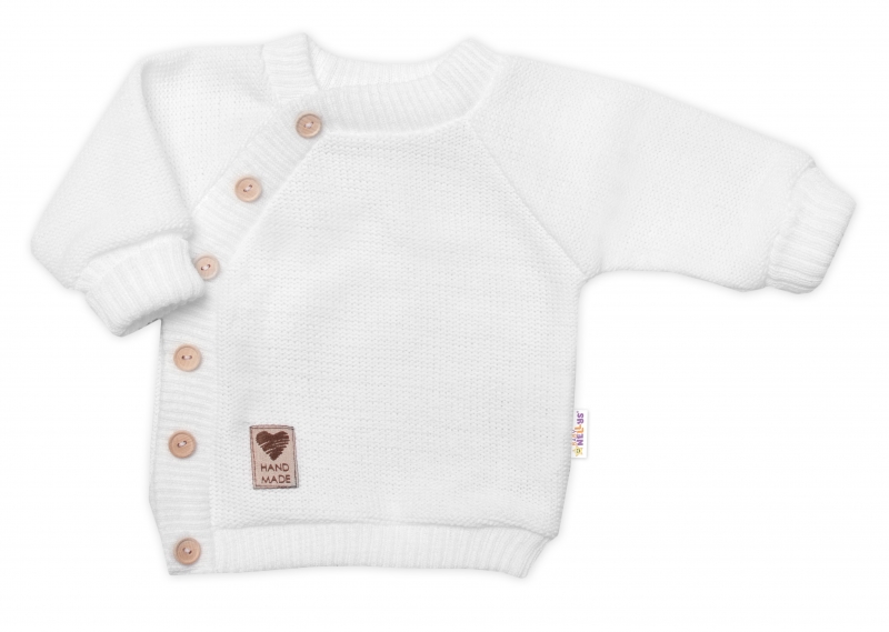 Dětský pletený svetřík s knoflíčky, zap. bokem, Hand Made Baby Nellys, bíly Velikost koj. oblečení: 80-86 (12-18m)