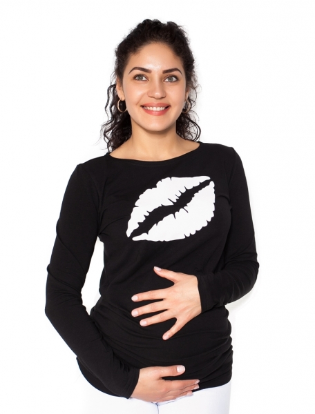 Be MaaMaa Těhotenské triko dlouhý rukáv Kiss - černé Velikosti těh. moda: XS (32-34)