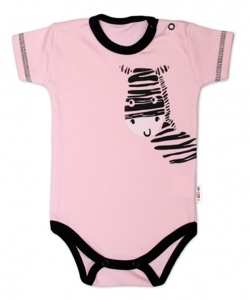 Body krátký rukáv Baby Nellys, Zebra - růžové Velikost koj. oblečení: 56 (1-2m)