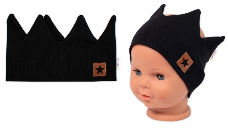 Dvouvrstvá čelenka, Baby Nellys Hand Made, bavlna, Korunka STAR - černá, 80/98 Velikost koj. oblečení: 80-98 (9-36m)