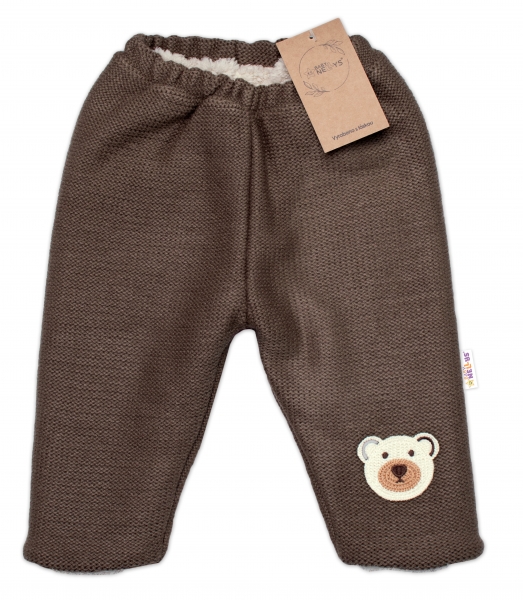 Oteplené pletené kalhoty Teddy Bear, Baby Nellys, dvouvrstvé, hnědé Velikost koj. oblečení: 80-86 (12-18m)