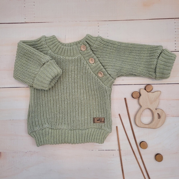 Pletený svetřík pro miminko s knoflíčky Lovely, prodloužené náplety, khaki, 56/62 Velikost koj. oblečení: 68-74 (6-9m)