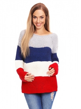Be MaaMaa Teploučký těhotenský svetr, široké pruhy - jeans, červená Velikosti těh. moda: UNI