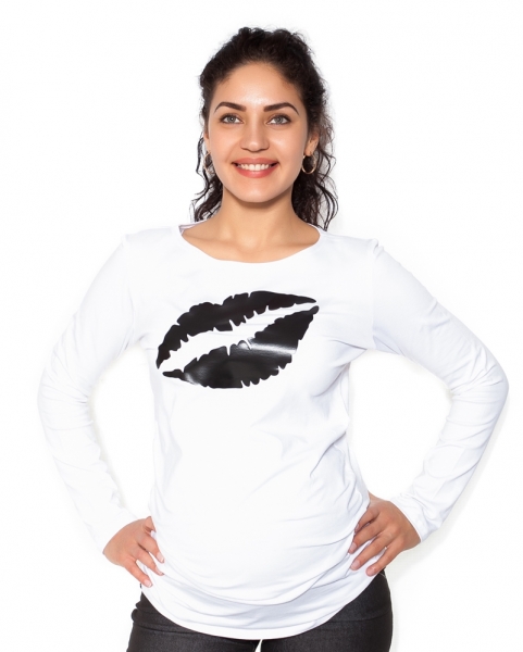 Be MaaMaa Těhotenské triko dlouhý rukáv Kiss - bílé Velikosti těh. moda: S (36)