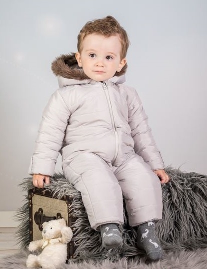 Kombinéza s kapucí a kožíškem Baby Nellys ®prošívaná, bez šlapek - sv. šedá Velikost koj. oblečení: 74 (6-9m)