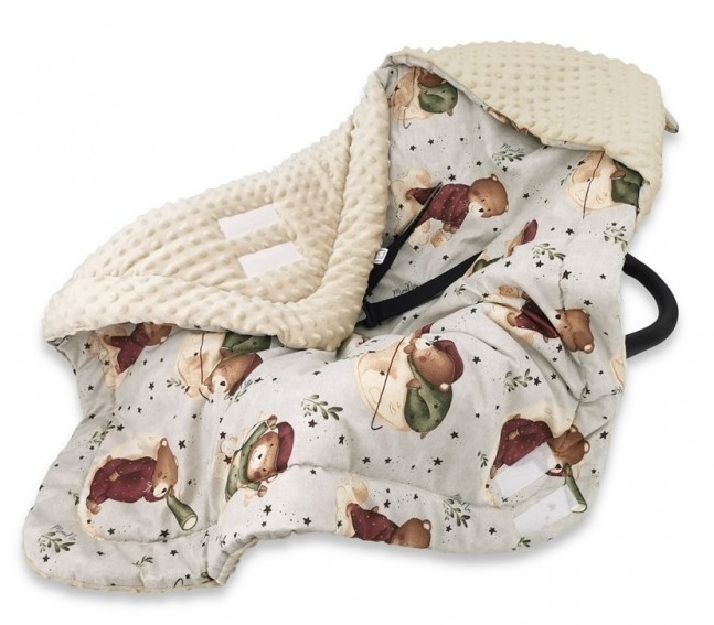 Oteplená zavin. deka s kapucí minky+bavlna, 90 x 90 cm, Teddy and Moon - béžová