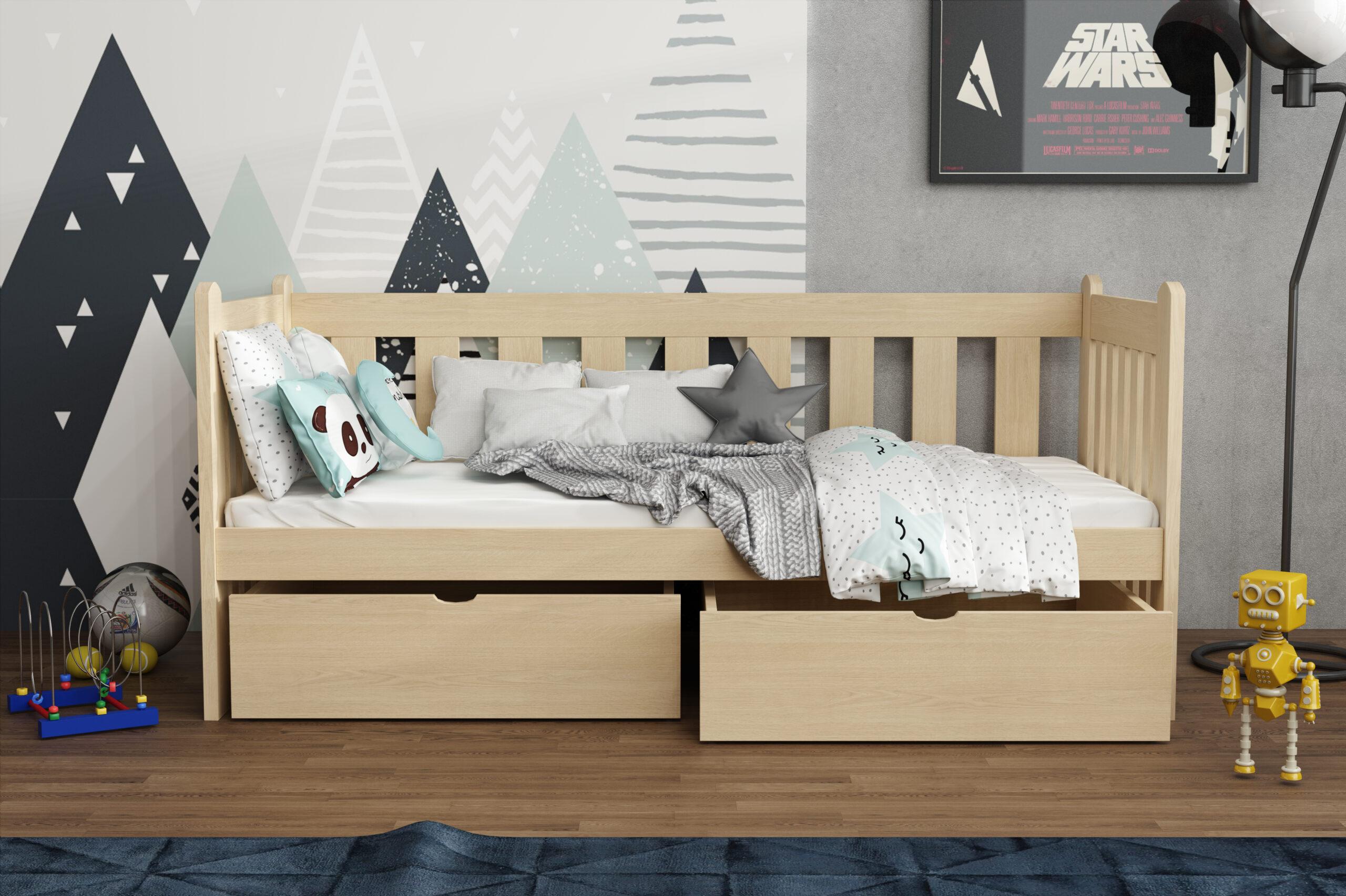 Dětská postel ARVEN KIDBED ONE ze dřeva + rošt Barva: surové dřevo, Rozměr: 80 x 200 cm, Zásuvky: ano