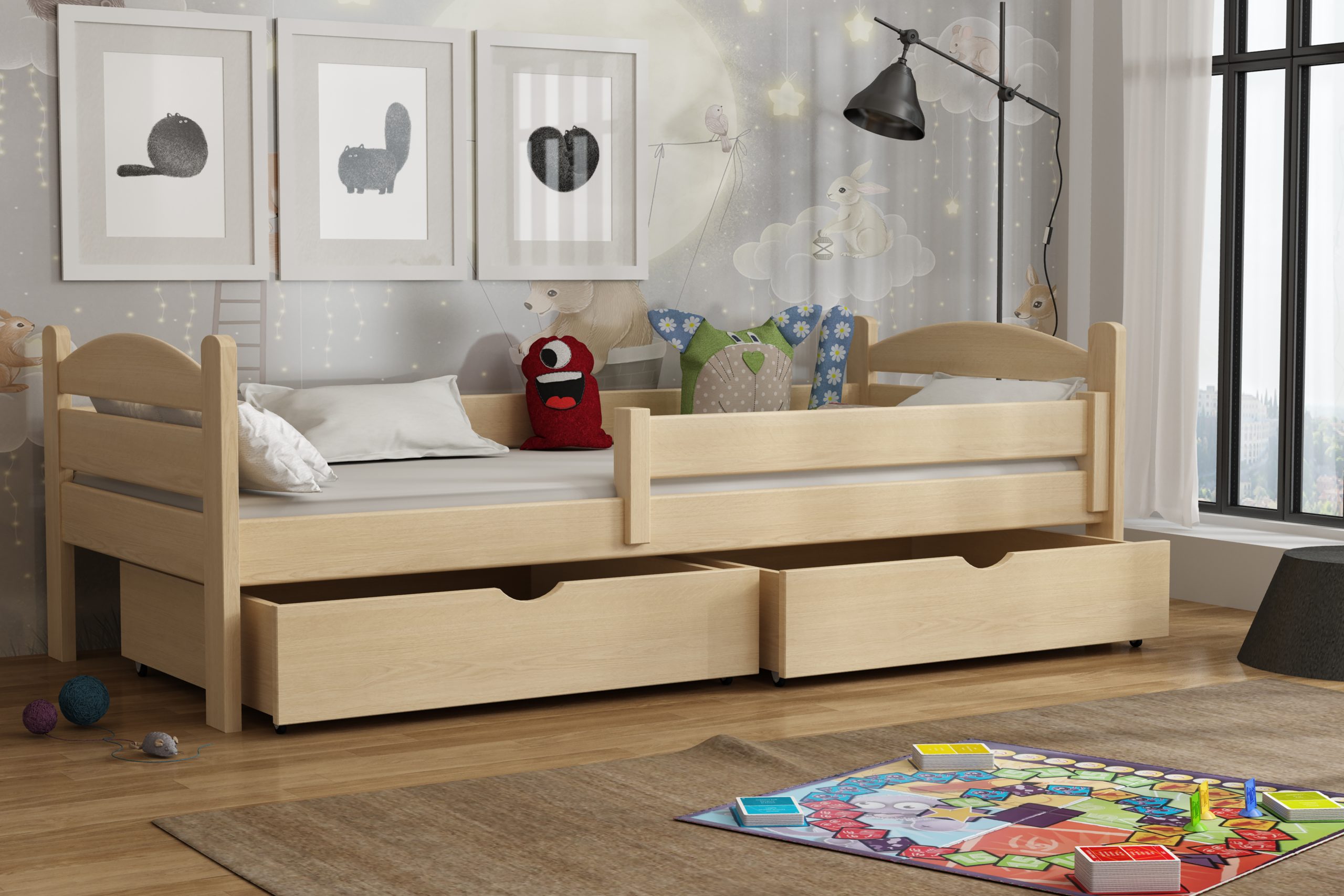 Dětská postel ELINA KIDBED ONE ze dřeva + rošt Barva: surové dřevo, Rozměr: 80 x 200 cm, Zásuvky: ano