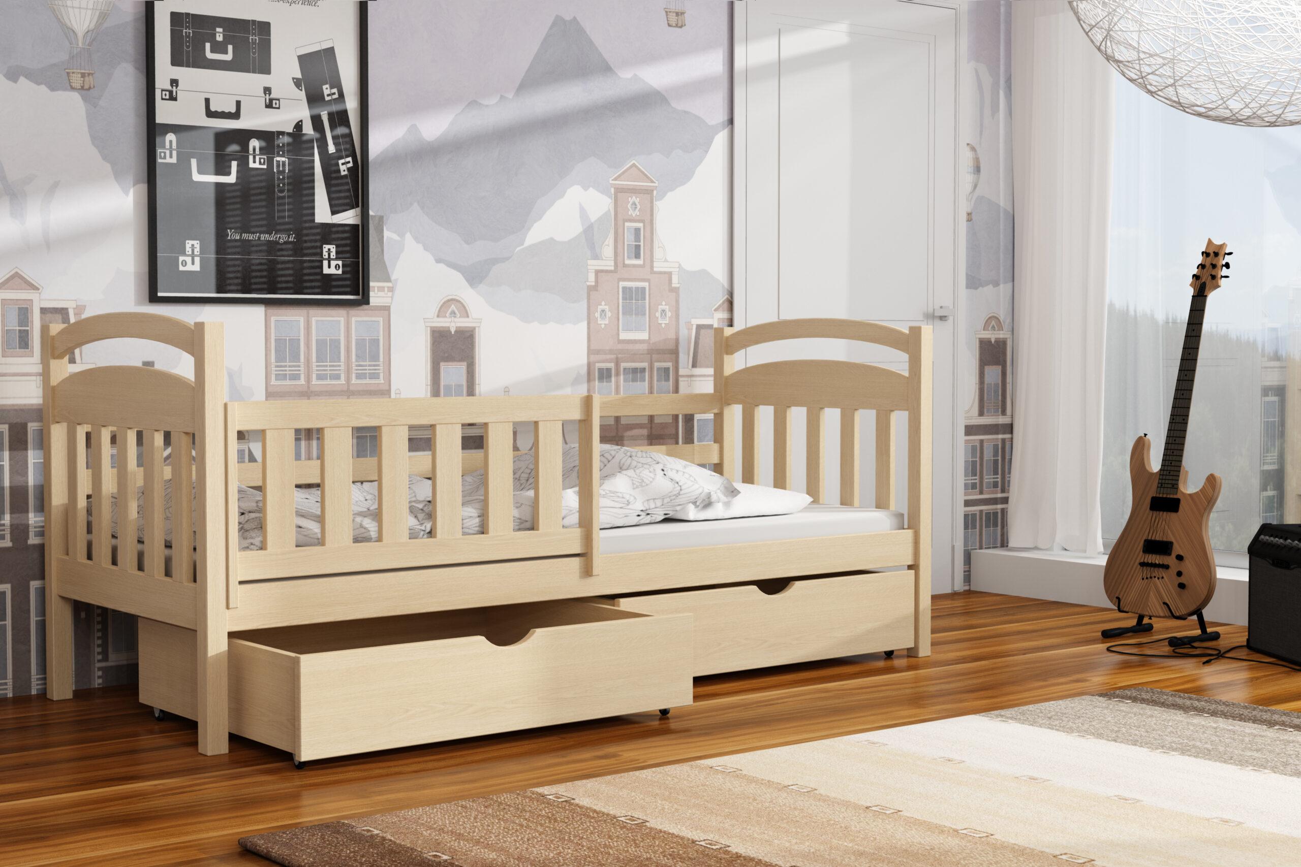 Dětská postel KUBÍK KIDBED ONE ze dřeva + rošt Barva: surové dřevo, Rozměr: 80 x 200 cm, Zásuvky: ano