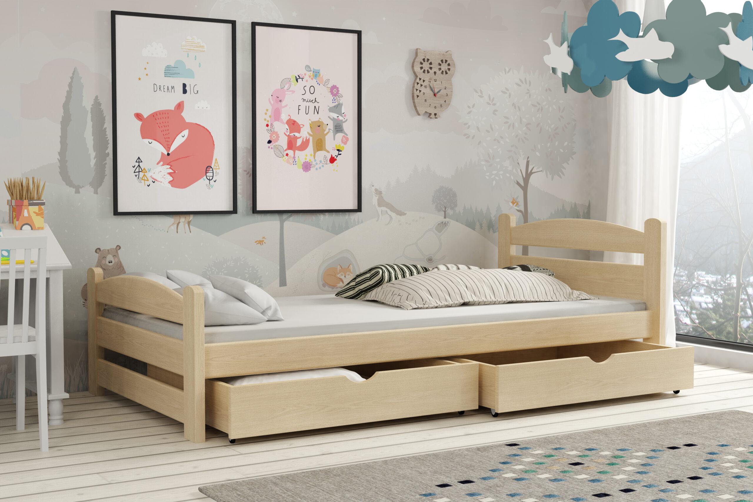 Dětská postel MAXÍK KIDBED ONE ze dřeva + rošt Barva: surové dřevo, Rozměr: 80 x 200 cm, Zásuvky: ano