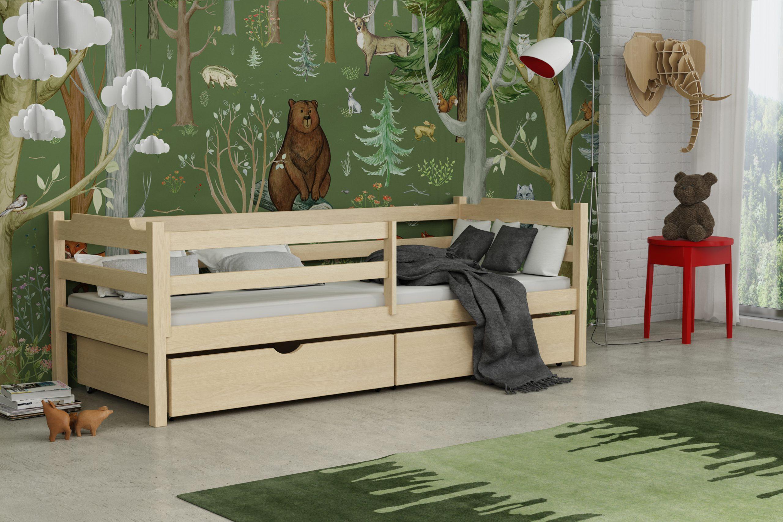 Dětská postel MIKEŠ KIDBED ONE ze dřeva + rošt Barva: surové dřevo, Rozměr: 80 x 200 cm, Zásuvky: ano