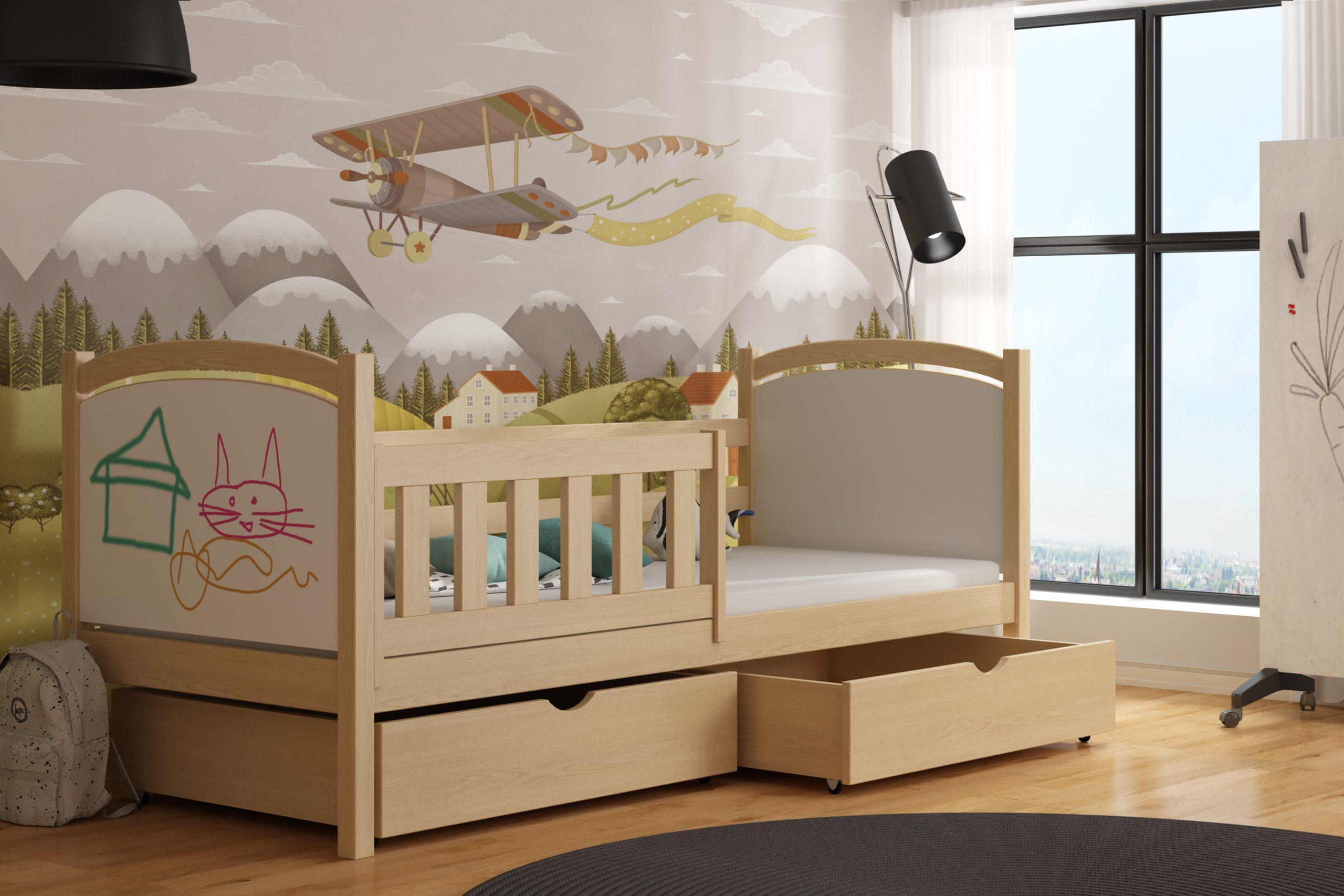 Dětská postel NAMI KIDBED ONE ze dřeva + rošt Barva: surové dřevo, Rozměr: 80 x 200 cm, Zásuvky: ano