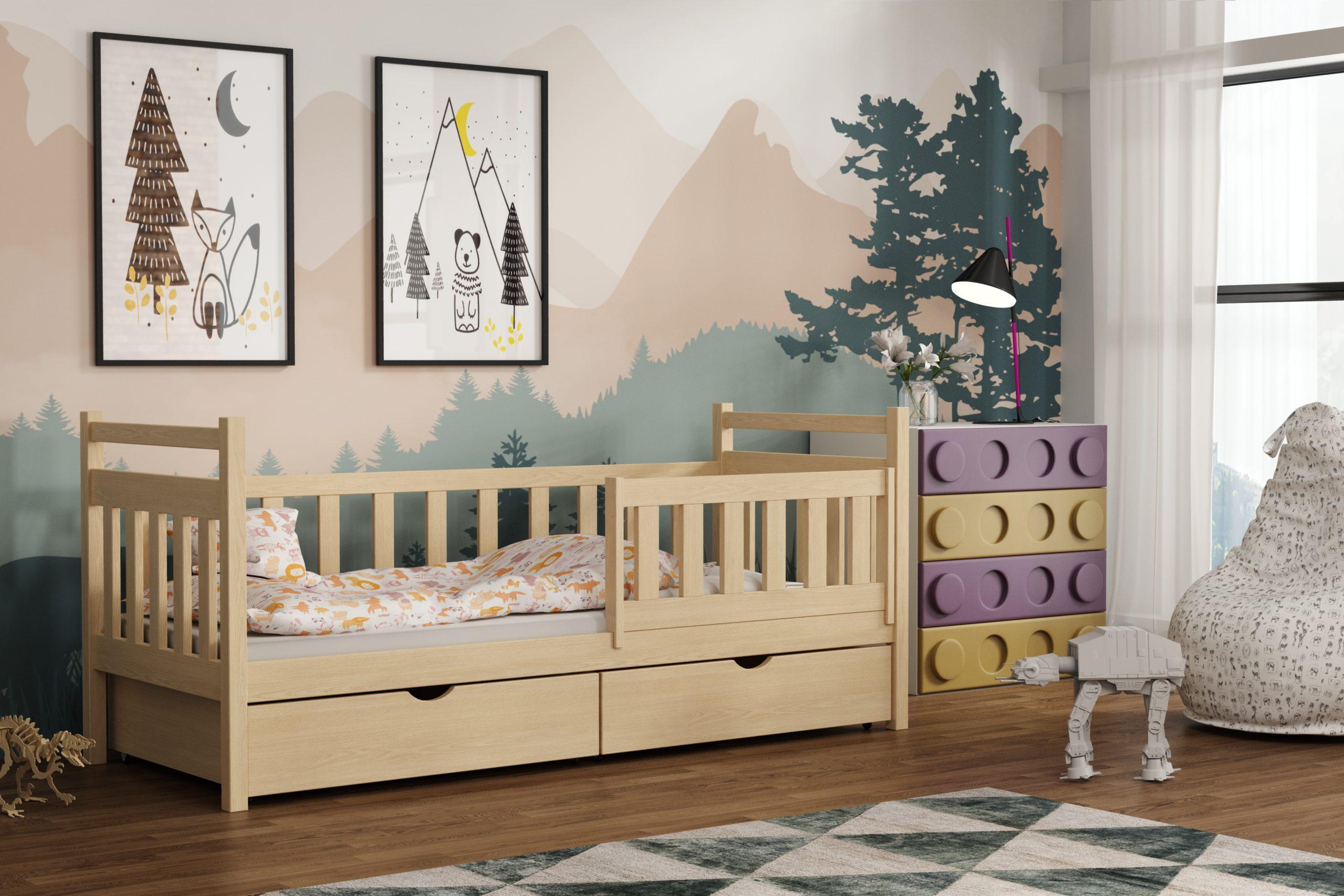 Dětská postel NIKY KIDBED ONE ze dřeva + rošt Barva: surové dřevo, Rozměr: 80 x 200 cm, Zásuvky: ano
