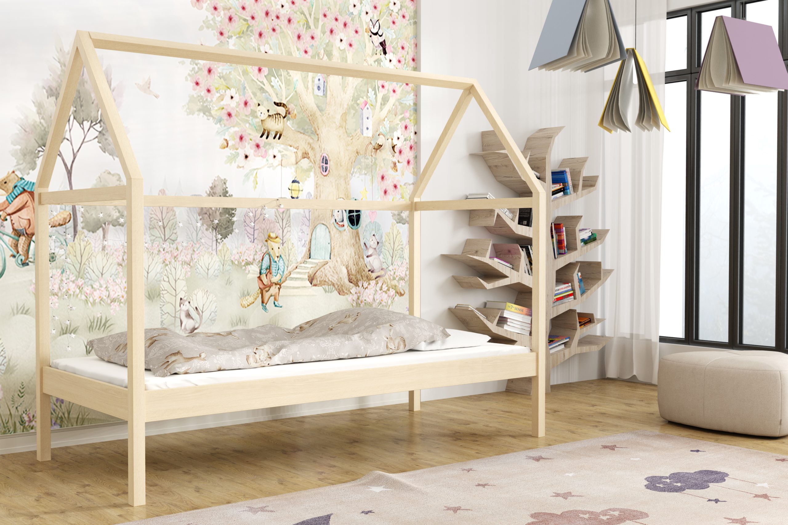 Dětská postel NEEKO KIDBED ONE ze dřeva + rošt Barva: surové dřevo, Rozměr: 80 x 200 cm, Zásuvky: ano