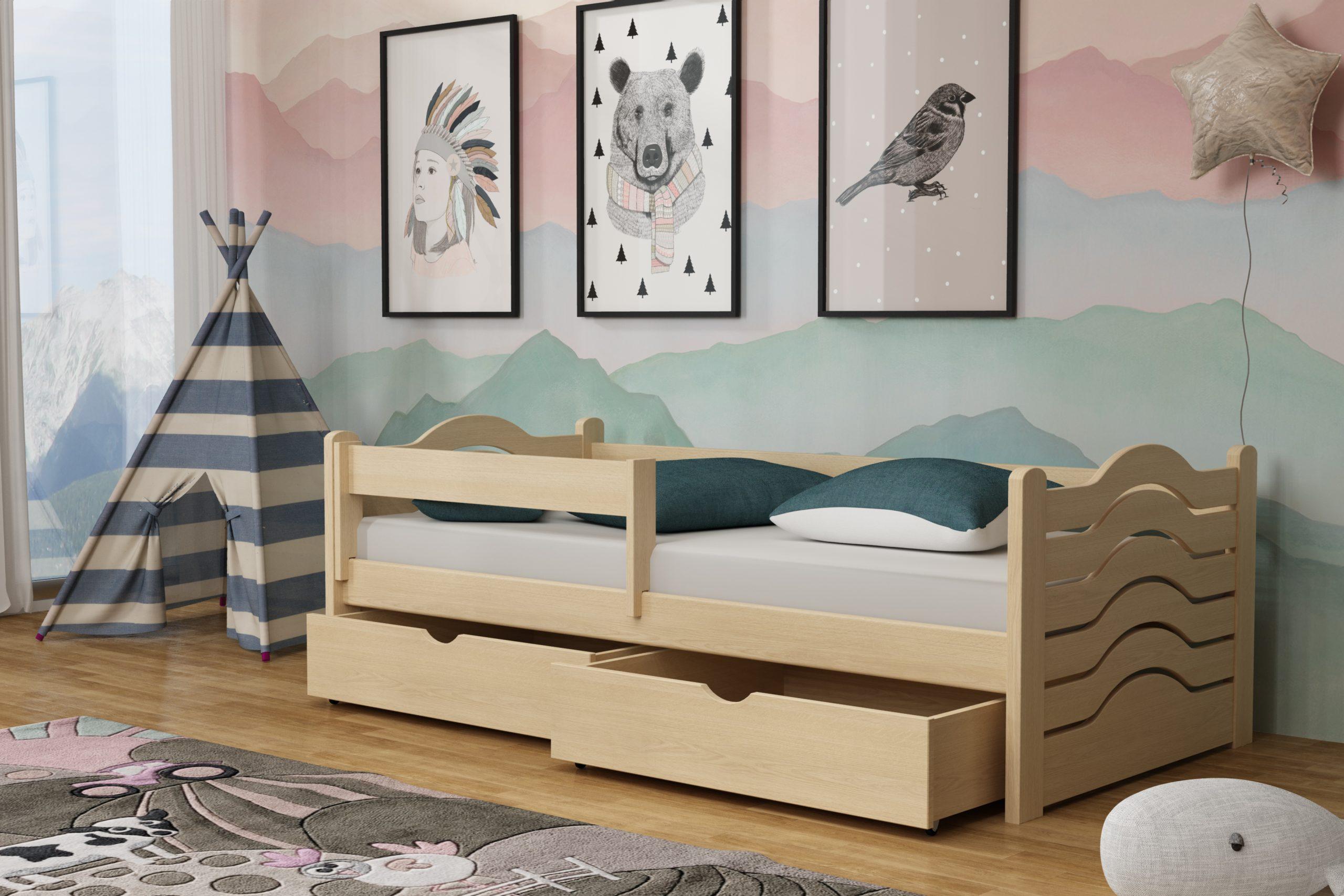 Dětská postel PEPE KIDBED ONE ze dřeva + rošt Barva: surové dřevo, Rozměr: 80 x 200 cm, Zásuvky: ano