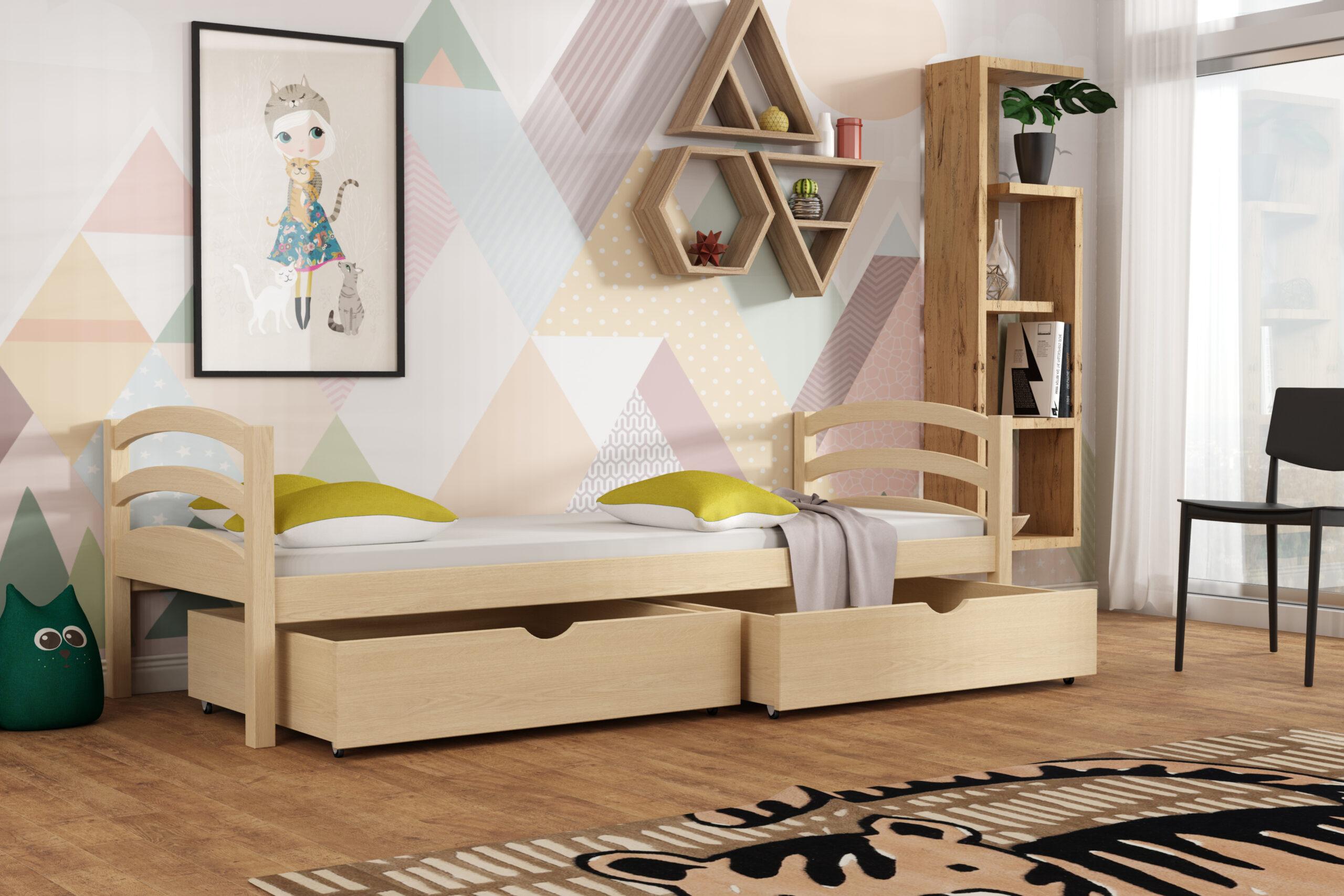 Dětská postel TEVANO KIDBED ONE ze dřeva + rošt Barva: surové dřevo, Rozměr: 80 x 200 cm, Zásuvky: ano