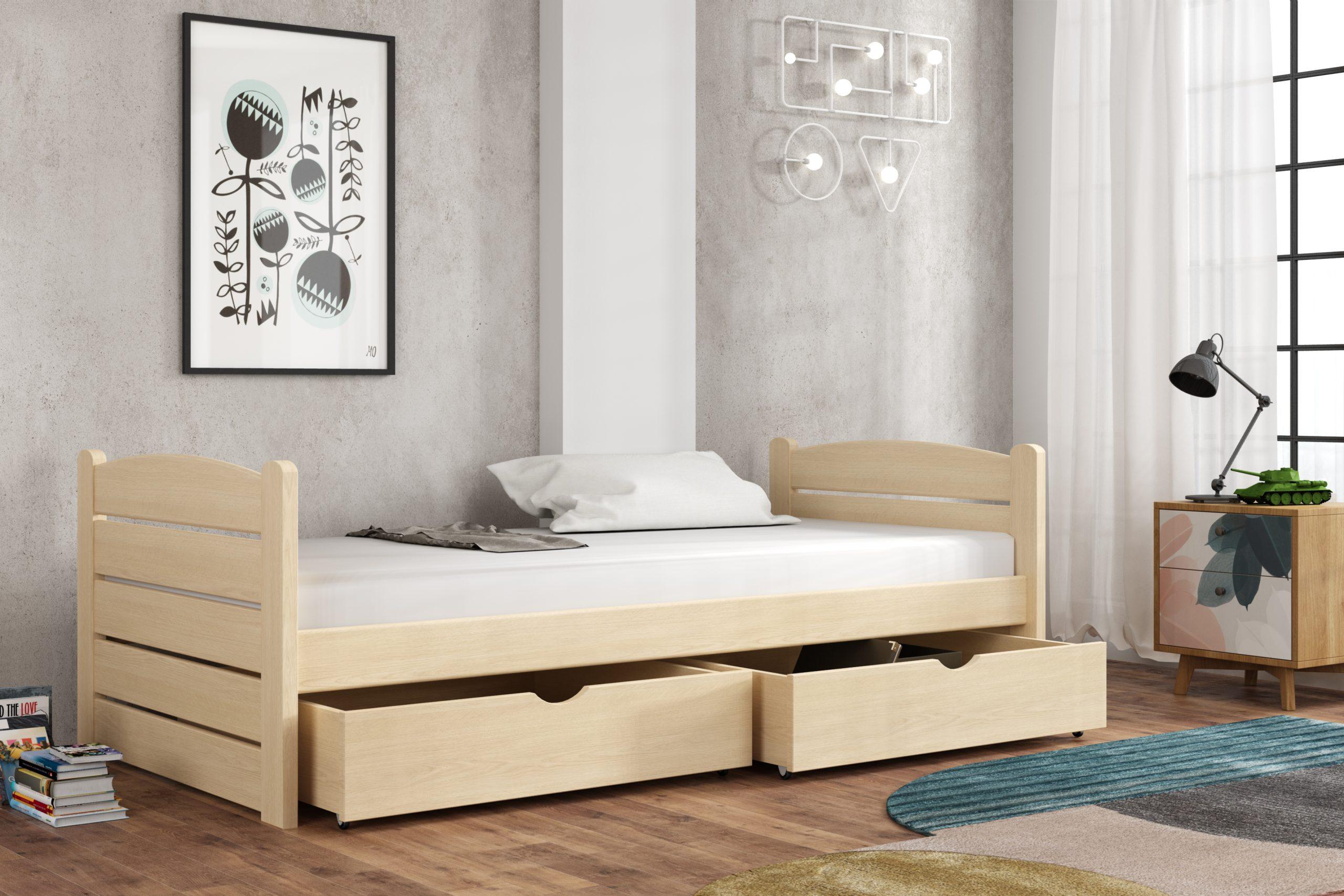 Dětská postel UNDO KIDBED ONE ze dřeva + rošt Barva: surové dřevo, Rozměr: 80 x 200 cm, Zásuvky: ano