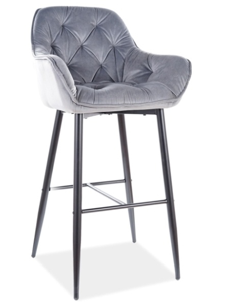 Barová čalouněná židle CHEERS velvet šedá/černá