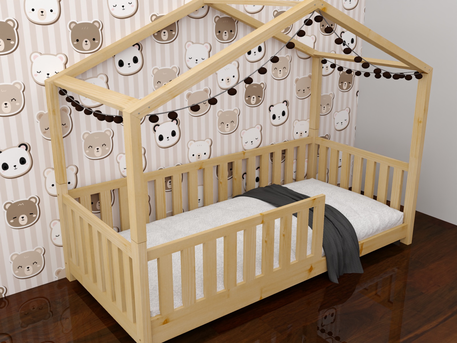 Dětská postel DOMEČEK WOOD, 90 x 200 cm, moření dub