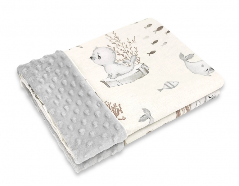 Bavlněná deka s Minky 100 x 75 cm, Lachtánek - béžová/šedá