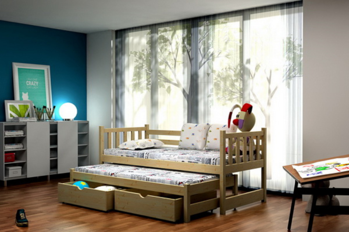 Dětská postel s přistýlkou ANETA PINE vč. roštů Barva: bezbarvý lak, Rozměr: 80 x 180 cm, Zásuvky: ne