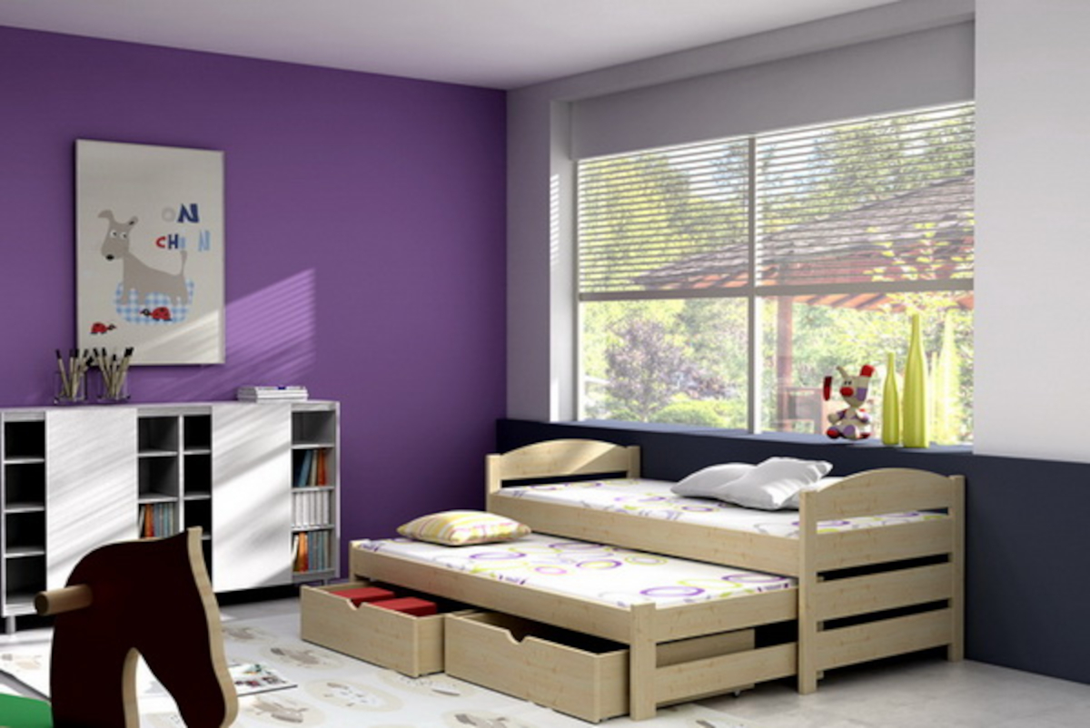 Dětská postel s přistýlkou FILIP PINE vč. roštů Barva: surové dřevo, Rozměr: 80 x 180 cm, Zásuvky: ano