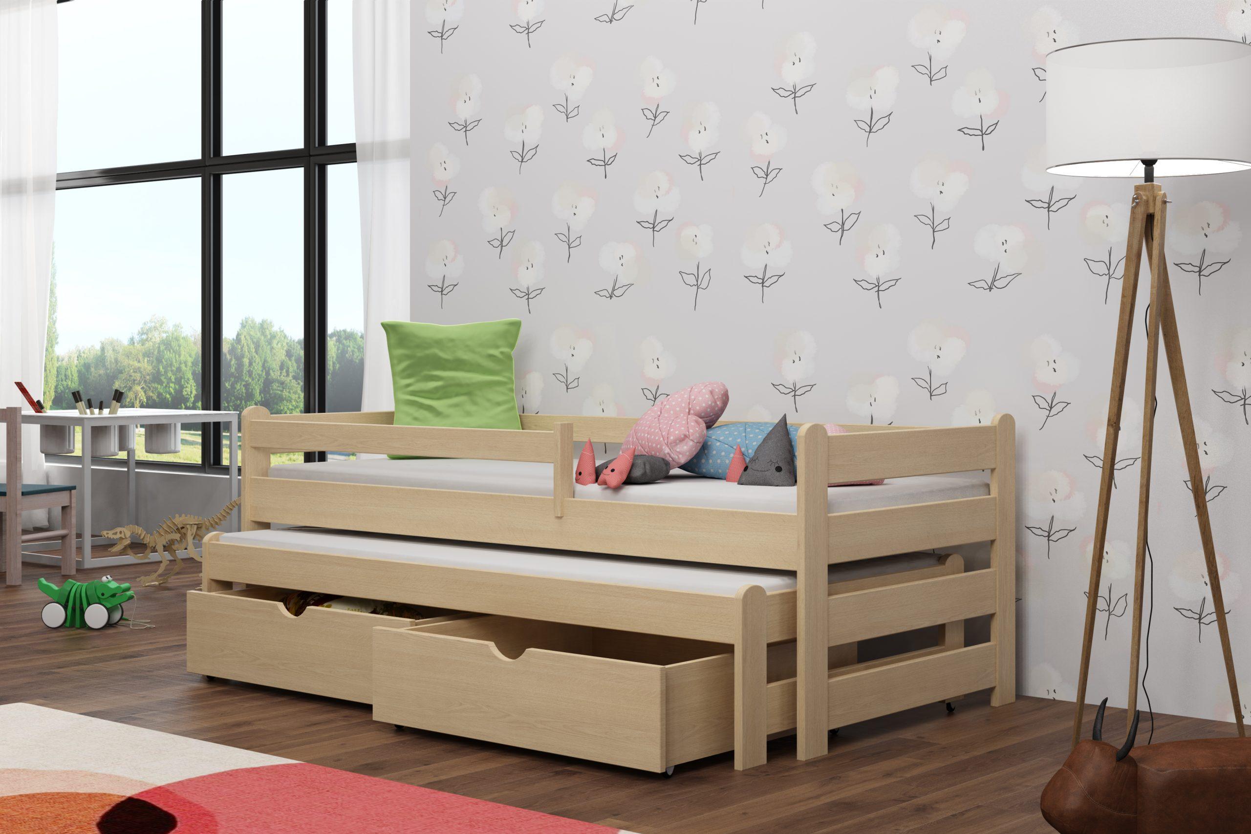 Dětská postel s přistýlkou ALEKI KIDBED TWO + rošty Barva: surové dřevo, Rozměr: 80 x 200 cm, Zásuvky: ano