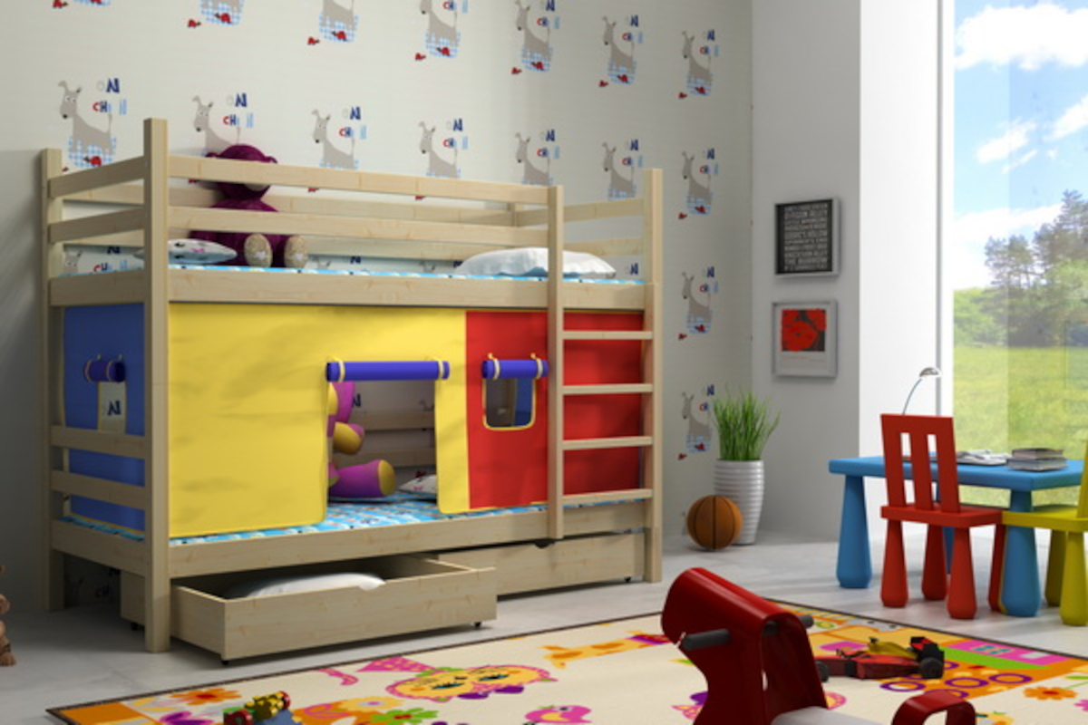 Patrová postel SANDRA PINE vč. roštů Barva: surové dřevo, Rozměr: 80 x 180 cm, Zásuvky: ano